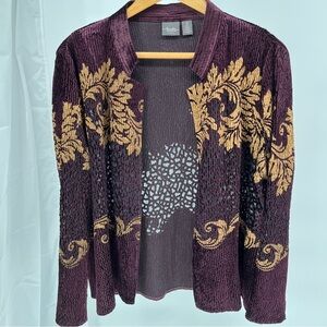 Chico’s Womens Travelers Velvet Burnout Jacket Size 12/14 Open Front Cardigan